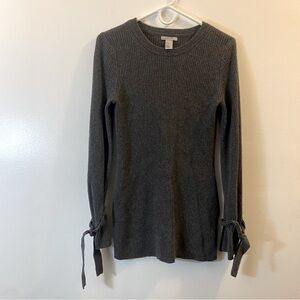 H&M Dark Gray Cashmere Ribbed Sweater with Tie Sleeves